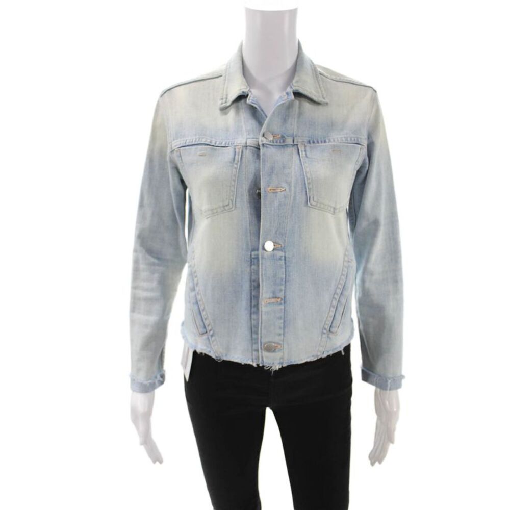 L Agence Womens Light Blue Collared Button Jacket 94% Cotton Size S